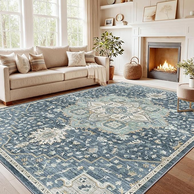 AMADA HOMEFURNISHING 8x10 Washable Area Rug, Low-Profile Large Area Rug by AMADAHOMEFURNISHING