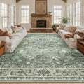 Area Rugs 10'x14' Washable Non-Slip, Floral Vintage Distress Print Pattern by RELEANY