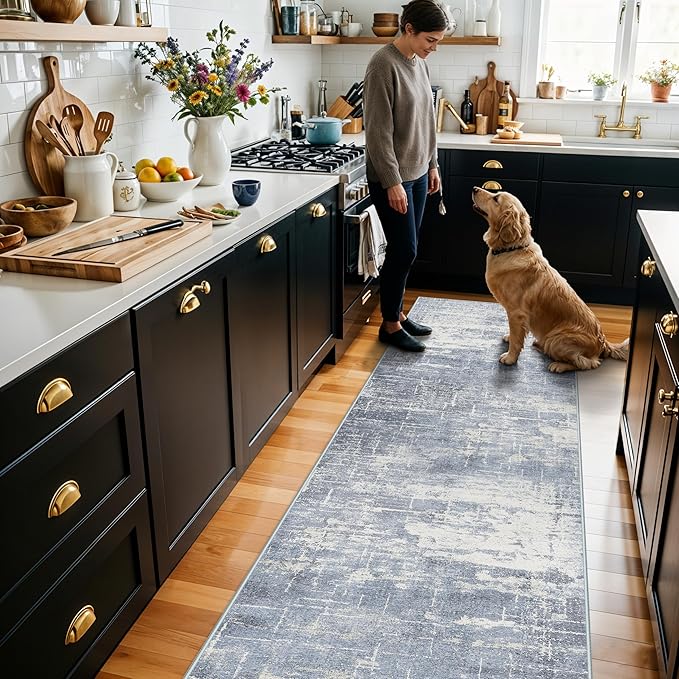Hallway 2x10 Washable Runner Rug: Abstract Kitchen Stove Rugs Low-Pile Stain by HYHAOYUNLAI