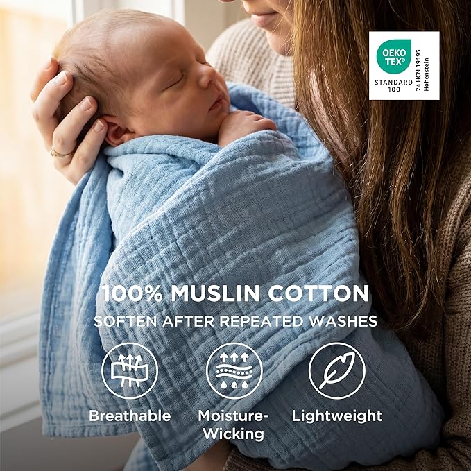 Bedsure 100% Cotton Muslin Throw Blanket Twin XL - Image 2