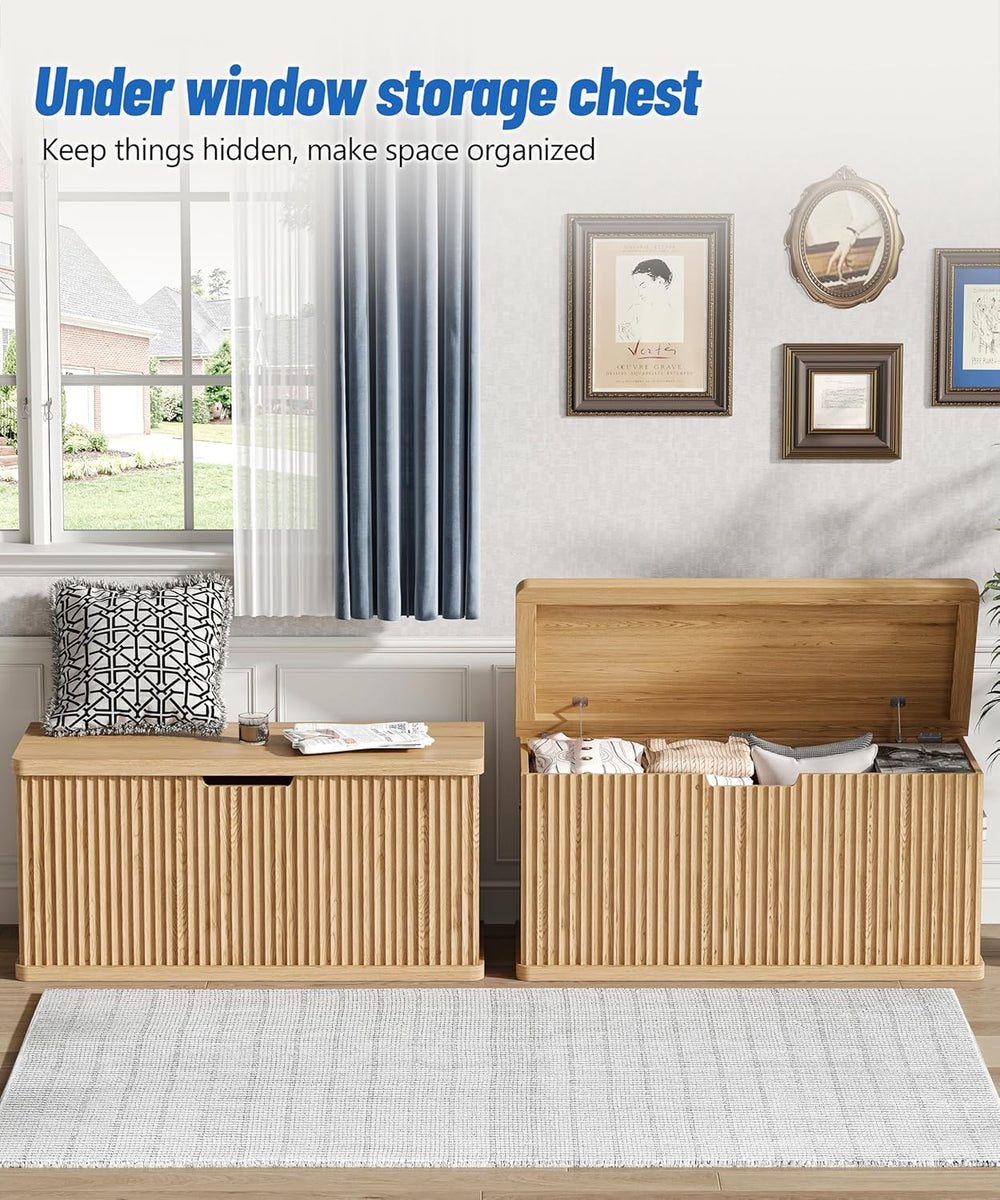 Akxomel 37.4" Fluted Storage Chest Wooden Storage Trunk 2 Safety Hinges ...