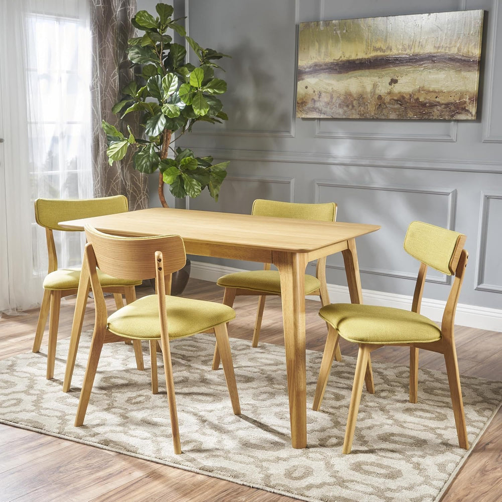 Christopher Knight Home Megann Mid-Century Wood Dining Set with Fabric Chairs...