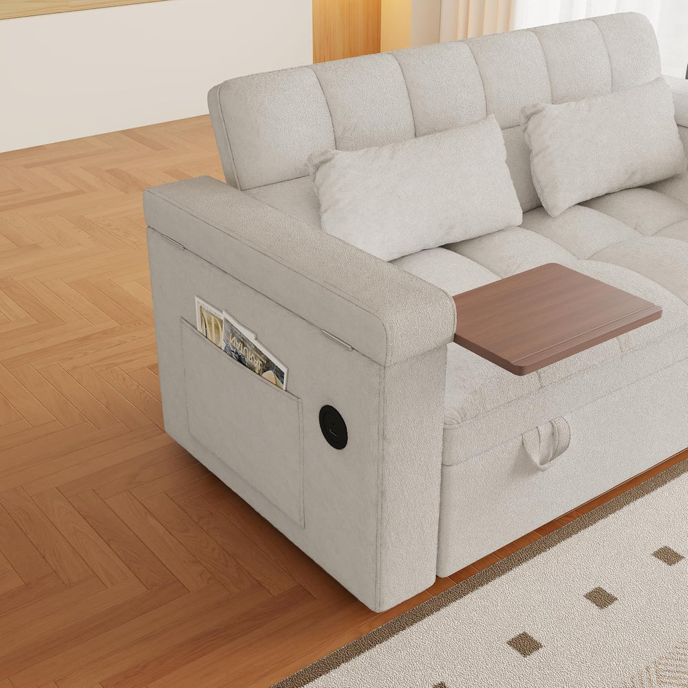 65" Futon Sofa Bed with USB Charging Ports, Adjustable Backrest