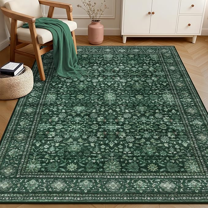 5x7 Area Rugs Living Room Rug: Washable Vintage Distressed Floral Rug No Slip - Image 3