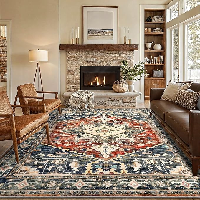 Yamaziot Area Rug 5x7, Non-Slip Washable Boho Vintage Living Room Bedroom Rug - Image 6
