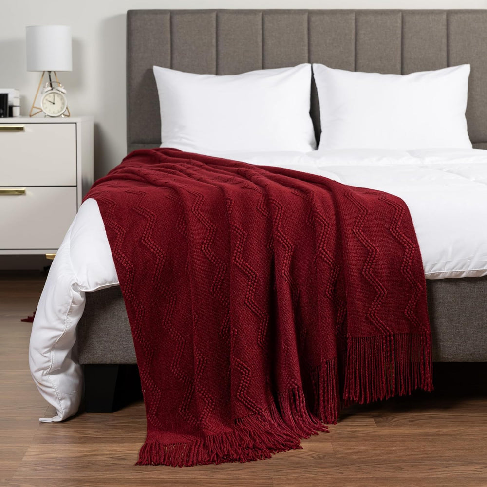 PAVILIA Maroon Red Knit Throw Blanket, Soft Knitted Farmhouse, 60x80