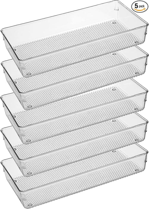5 Pack Clear Plastic Drawer Organizer Tray Cutlery Utensil Makeups Drawer by ihomecooker