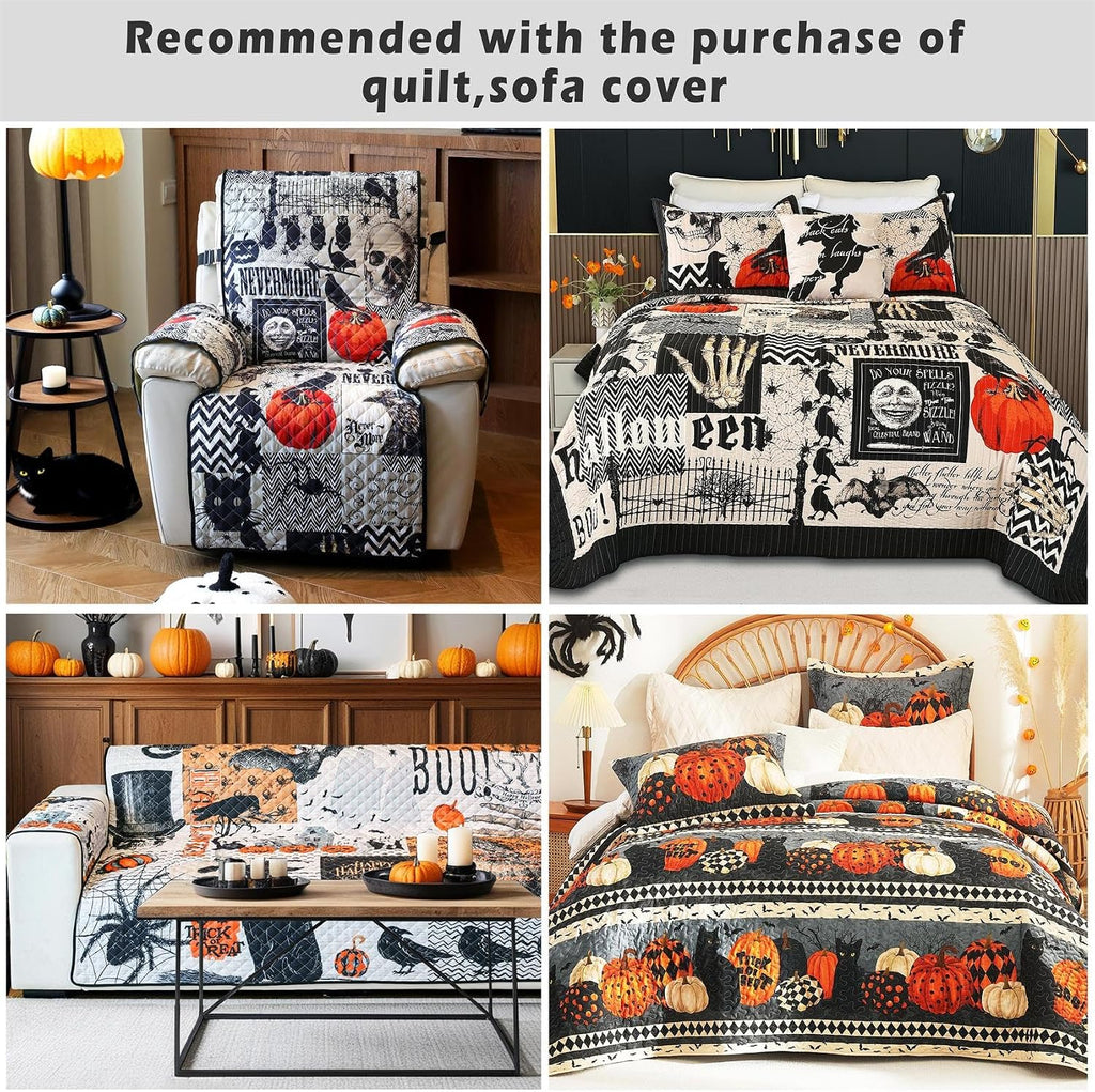 Cmfshape Halloween Sofa Couch Cover,Skull Prank Sofa Slipcovers for 3 Cushion Couch,Black Sofa Towel for Living Room Sectional,Furniture Protector for Pets,Kids-71"x102"
