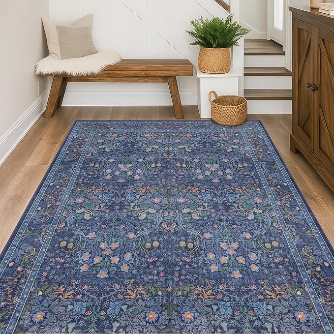 Vintage Dark Blue Living Room Rug 5x8 Area Rug - Image 3