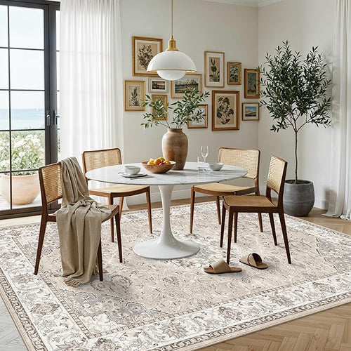 7x10 Area Rug for Living Room: Washable Neutral Vintage Large Rugs for Bedroom - Image 2