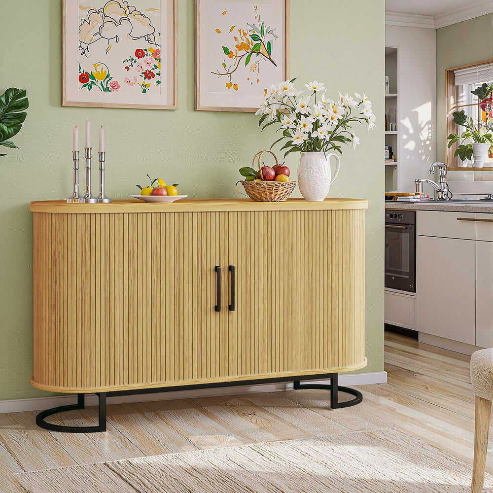 HUAHUU Sideboard Buffet Cabinet with Storage, 47" Fluted Tambour, Adjust...