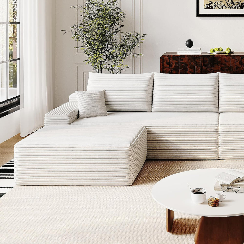 37.4" Plush Corduroy Ottoman, Upholstered Cloud Ottoman for Boneless Cou...