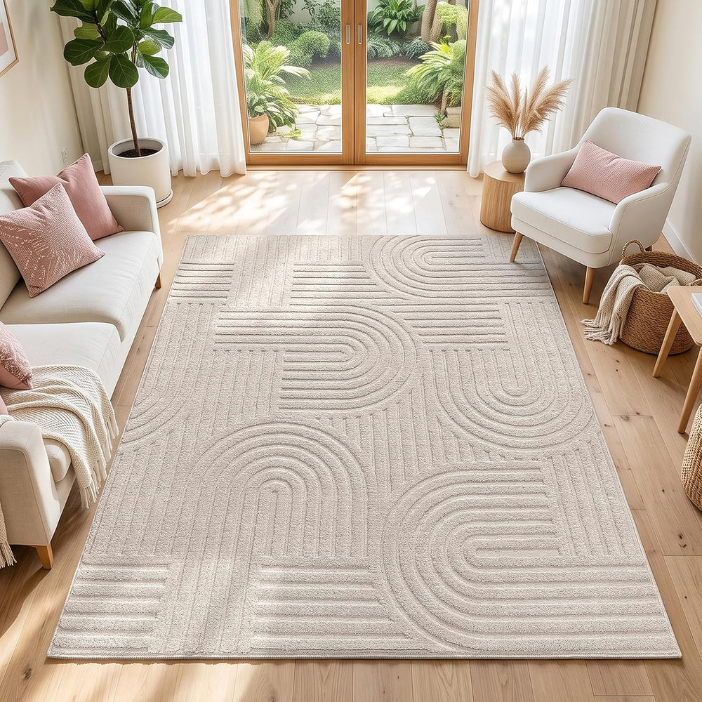 SHACOS Soft Cozy Fluffy Arch Pattern High Low Pile Area Rugs 9'x12' L...