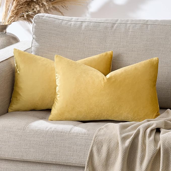 GIGIZAZA Yellow Velvet 20x12 Lumbar Decorative Throw Pillow Covers - Image 5