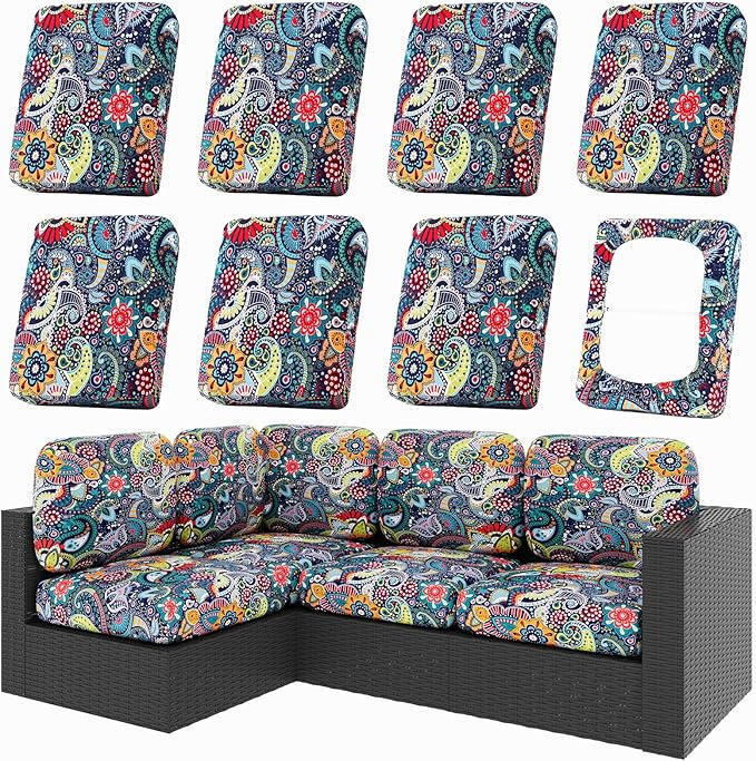 hyha 8Pcs Patio Cushion Covers, Stretch Outdoor Couch Cushion Covers Replacement by hyha