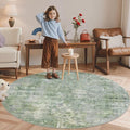 Soalmost 5x5 Green/Ivory Round Rug 5ft Living Room Circle Rug Vintage Round by Soalmost