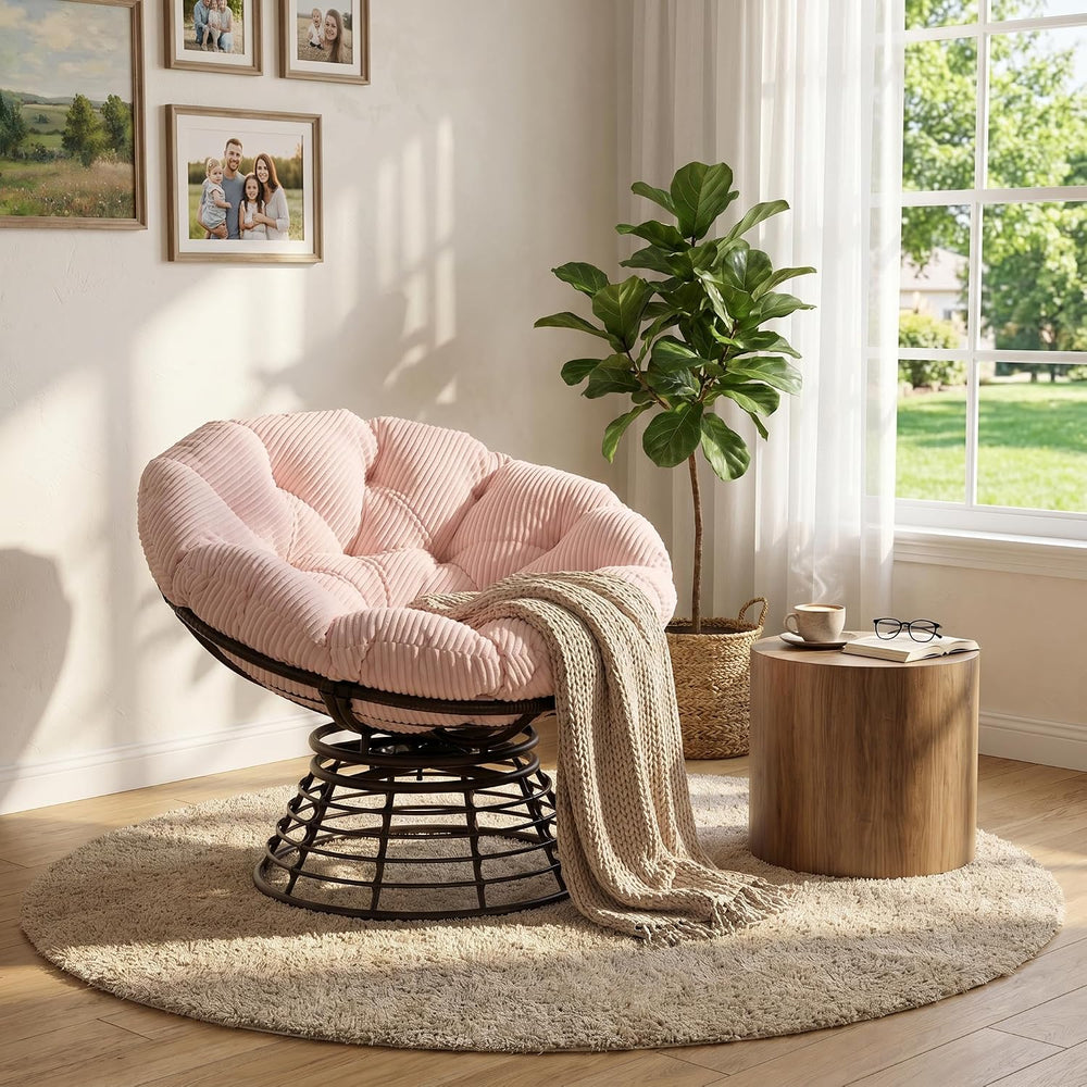 Comfortable 36" Ergonomic Wicker Papasan Chair, 360° Swivel Wicker Accen...