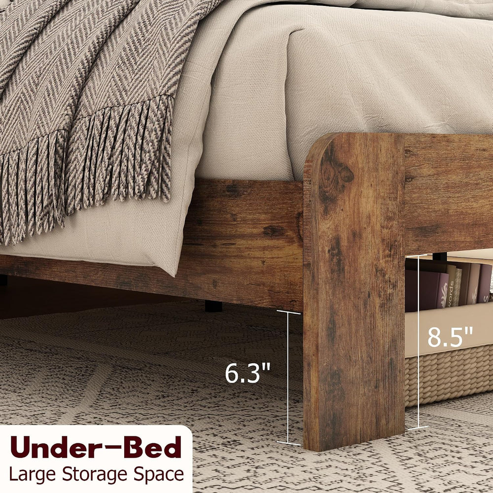 DWOYFO Wood Platform Bed Frame, Full Bed Frame with Headboard, Dark Brown