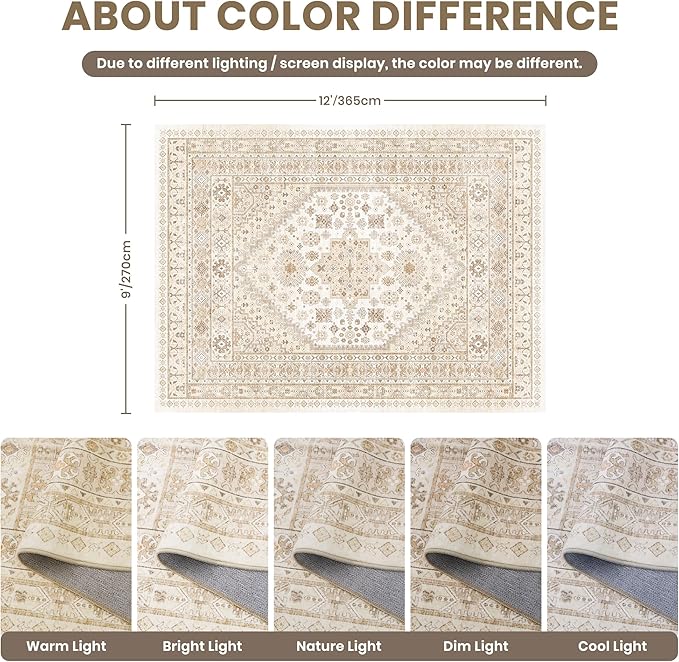 zesthome 9x12 Area Rugs, Stain Resistant Washable Rug, Ultra-Thin Rugs - Image 2