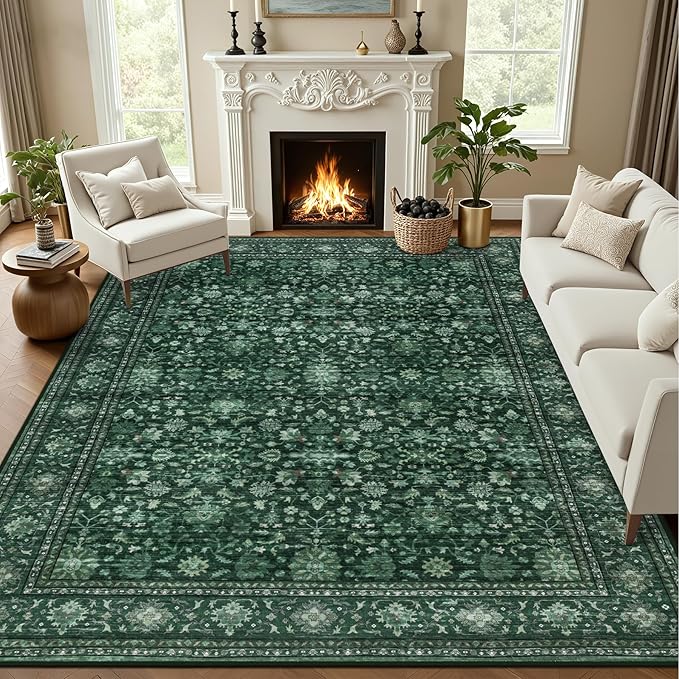 8x10 Area Rugs for Living Room: Washable Rug Soft Vintage Distressed Floral by EXPEDIX