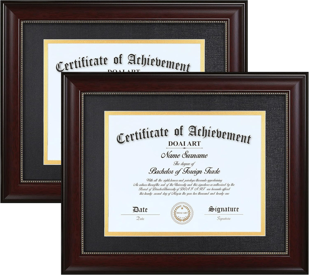 DOAI ART 8.5 x 11 Diploma Frame Set of 2 Classic Mahogany with Black and Gold...