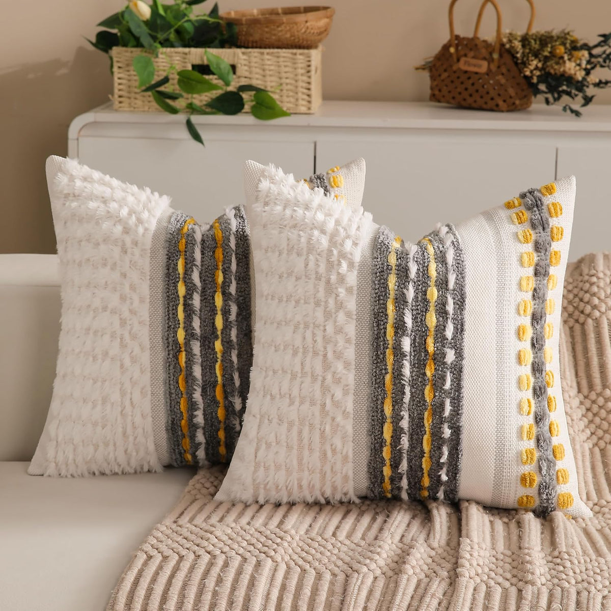 boho chenille tufted couch throw pillow covers 18x18, main product view