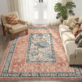 GarveeHome Terracotta Teal Washable 6x9 Area Rugs, Botanical Grove Vintage by GarveeHome
