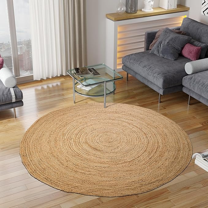 Hausattire Hand Woven Jute Braided Rug, 5’ Round – Natural, Reversible Boho - Image 8