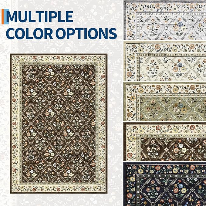 Runner Rug for Hallway Entryway 2.5x8 Farmhouse Floral Non-Slip Machine - Image 9