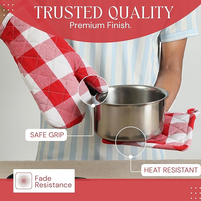 Oven Mitt & Pot Holder Buffalo Plaid Check 100% Cotton Heat Resistant Oven - Image 2