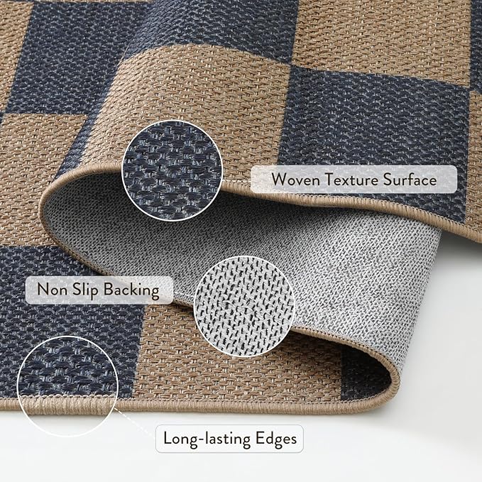 Lahome Colette Checkered Easy Jute Living Room Rugs, 5x7 Dining Room Office Rug - Image 4