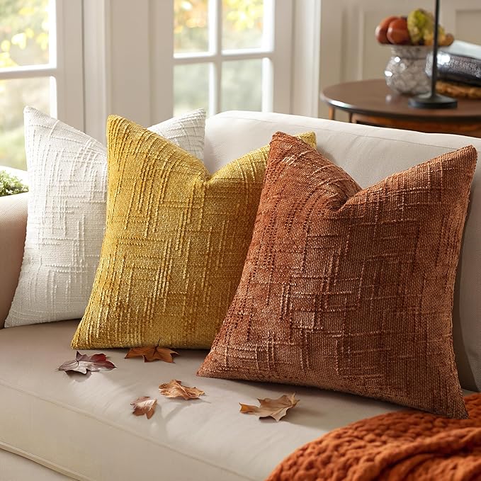 decorUhome Rust Chenille Throw Pillow Covers 20x20 Set of 2 Textured Soft Cozy - Image 4