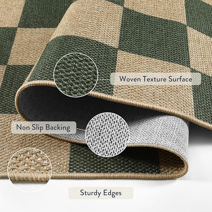 Lahome Checkered Easy Jute Dining Room Rug, 5x7 Indoor Outdoor Rugs - Image 4