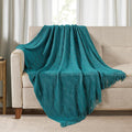 BOURINA Teal Throw Blanket 50x60 Inches Throw Textured Solid Soft Ripple Throws by BOURINA