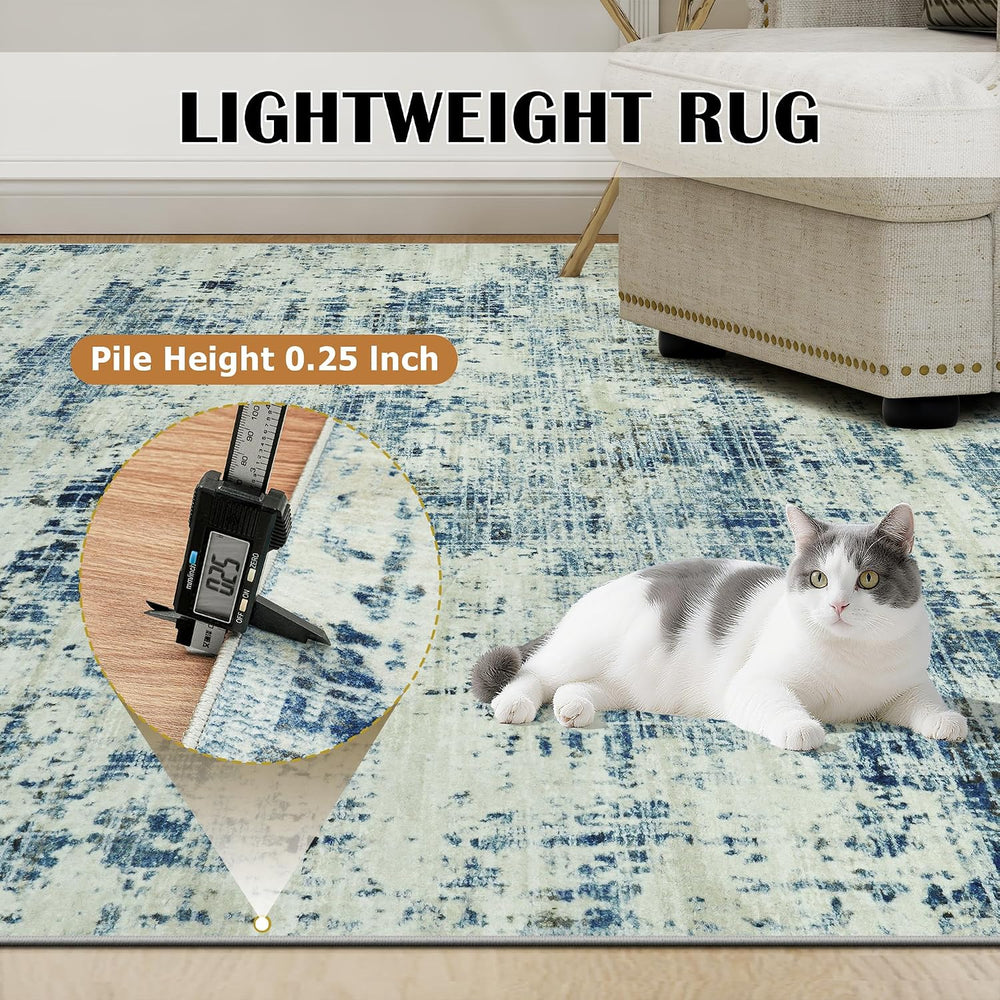 10x14 Washable Area Rug for Living Room Bedroom: Non-Slip Modern Blue Gray
