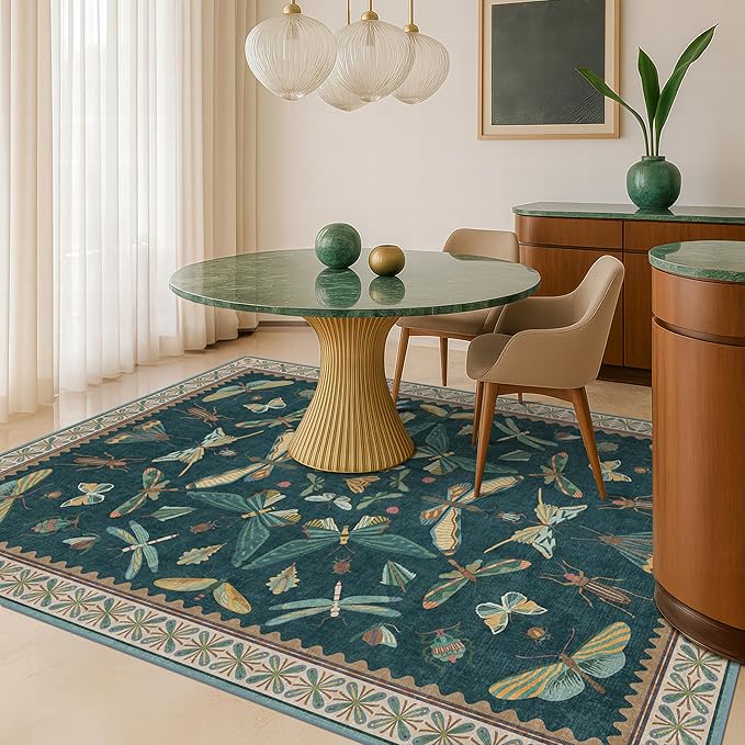 Hazo Haus Insect Blue Green Living Room Rug 5x8 - Image 3