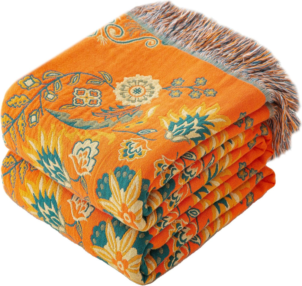 Phuryllic Boho Throw Blanket Twin Size, Soft Cozy Cotton Muslin Quilt Blanket...