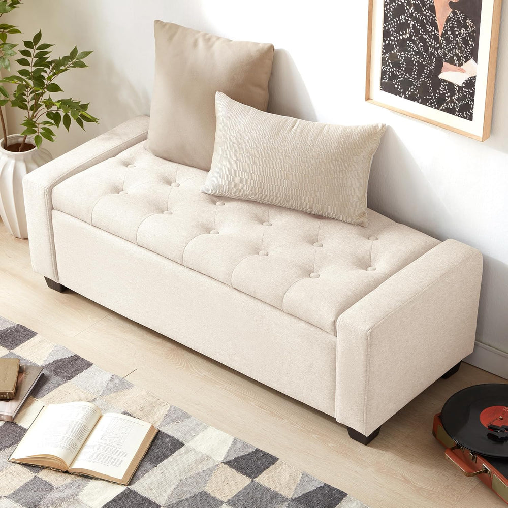 48" Ottoman with Storage, Beige Storage Ottoman Bench