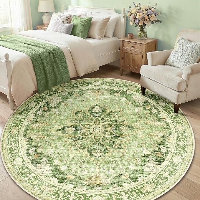 Area Rugs 6ft Washable Non-Slip, Floral Vintage Distress Print Pattern - Image 2