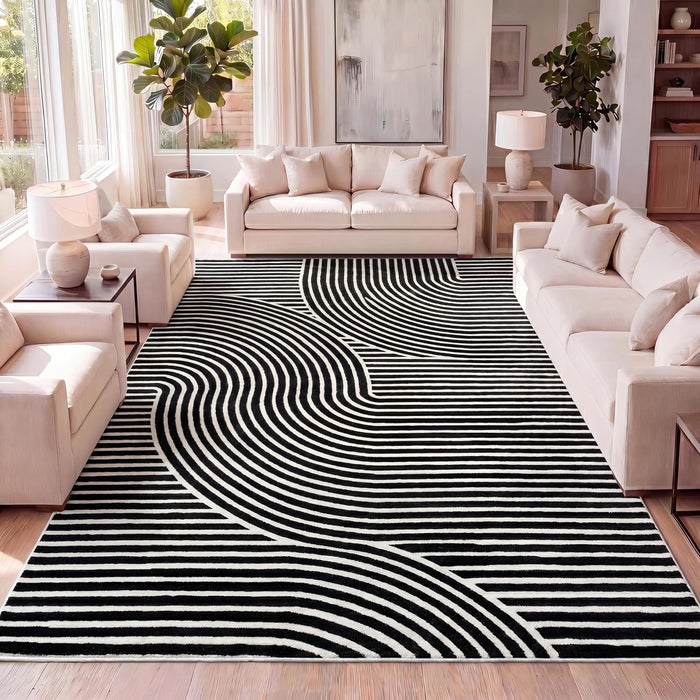 JONATHAN Y Hallie High-Low Curve Black/White 5x8 Indoor Area Rug, Minimalist Geometric, Modern, Non-Shedding, Stain Resistant for Bedroom, Living Room, Kitchen (SCN100F-5)