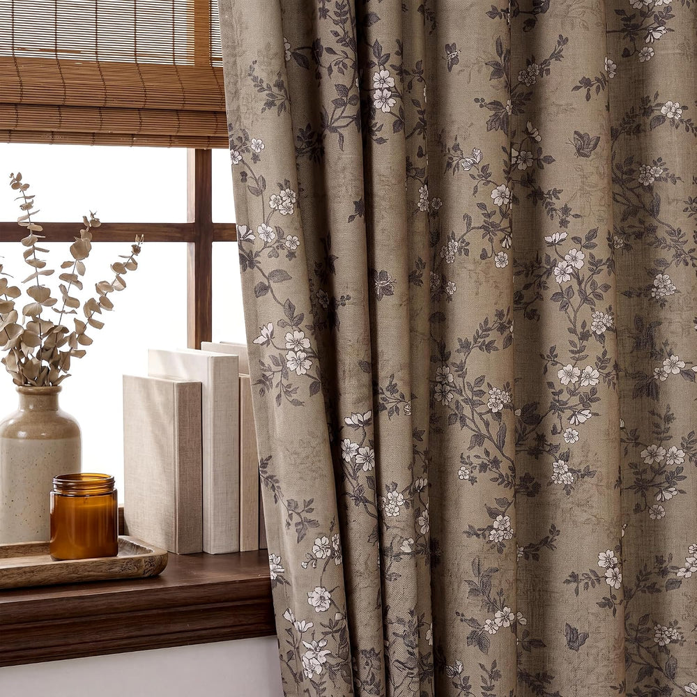 StangH Brown Linen Pinch Pleat Curtains Floral Fall Decor 96 Inches