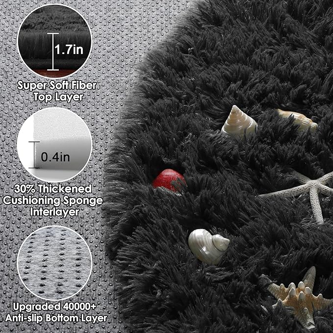 ONASAR Black Round Area Rugs 5ft, Soft Bedroom Circle Rug Floor Mats - Image 2