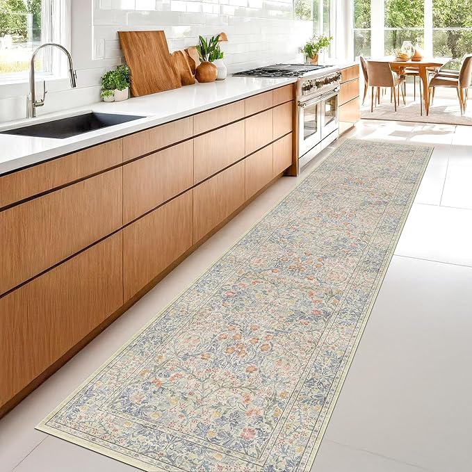 Hazo Haus Washable Beige Blue 2x10 Runner Rug - Image 3