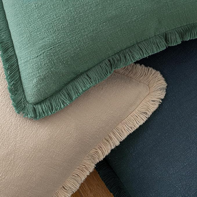 MIULEE Decorative Throw Pillow Covers Neutral Linen Fringe Throw Pillows Euro - Image 4