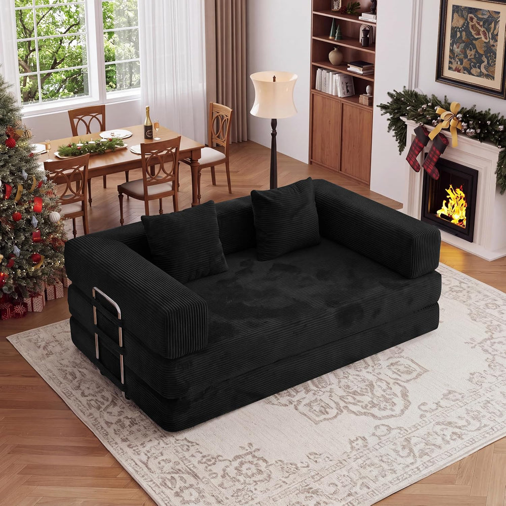 59 Inch Convertible Futon Sofa Bed, 5-in-1Sleeper Sofas Pull Out Couch, Bonel...