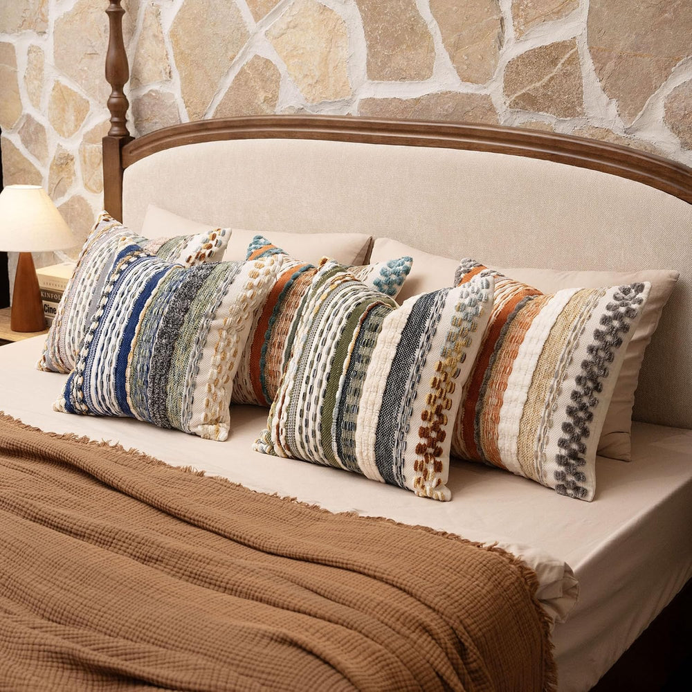 Boho Chenille Tufted Throw Pillow Covers 18x18 Inch Set of 2 Farmhouse Green ...