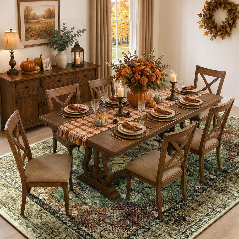 RELEANY Washable Area Rug, 6'x9', Brick/Brown/Green
