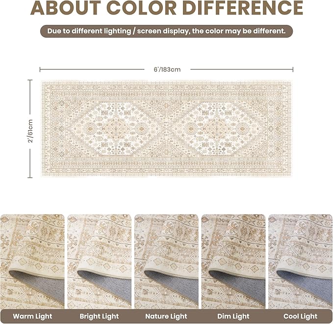 zesthome 2x6 Runner Rug for Hallways, Machine Washable Rug, Non Slip Vintage - Image 2