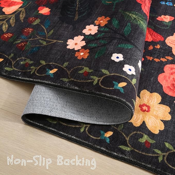 Rugcomf Area Rug 4x6 Rug Washable Boho Rugs Non Slip Low Pile Floral Small - Image 6