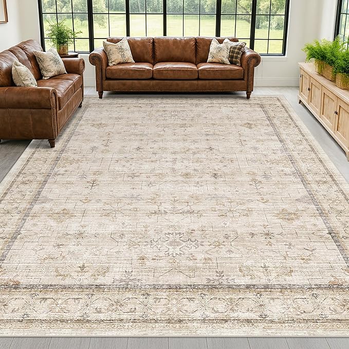 Beige Cream 10x12 Large Living Room Area Rug, Soft Neutral Carpet by HazoHaus